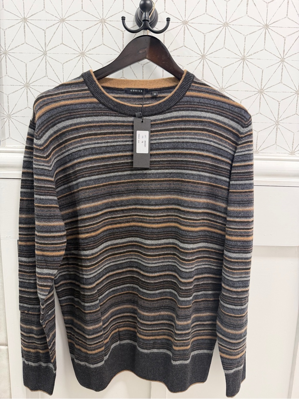 CODICE Men’s Merino Wool Cashmere Blend Striped Sweater Size 50 NWT